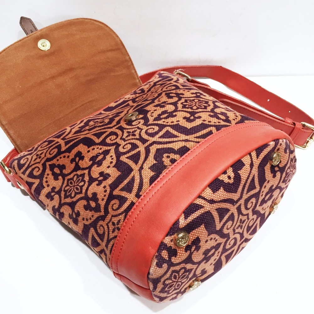 Spartina 449 coral leather and linen shoulder bag - Picture 6 of 11